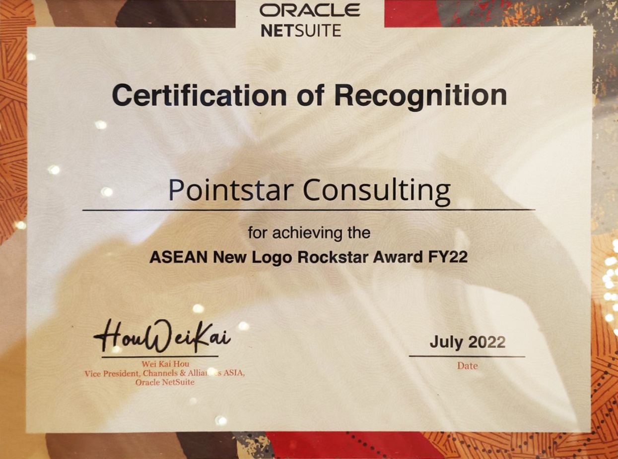 ASEAN New Logo Rockstar Award FY22 - Oracle NetSuite